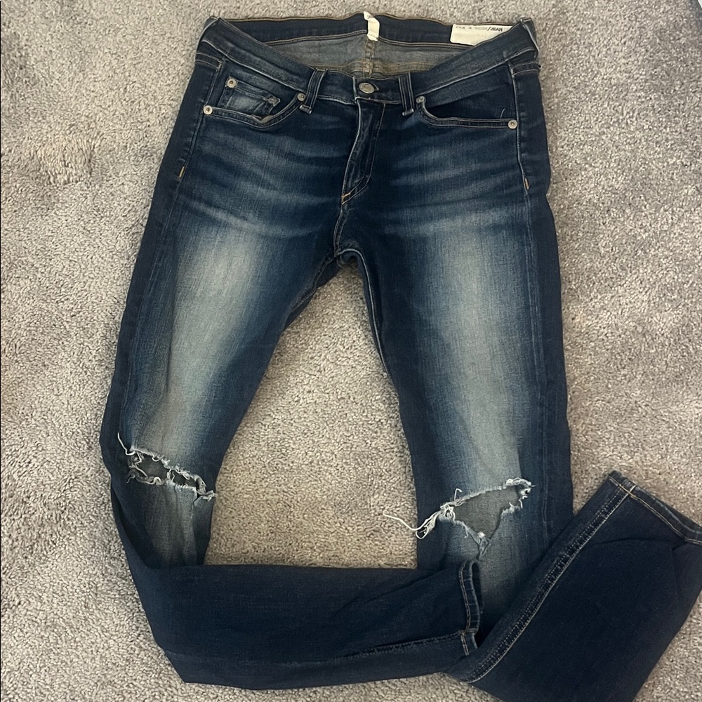 Rag & Bone Skinny Distressed Indigo Jeans Sz 28